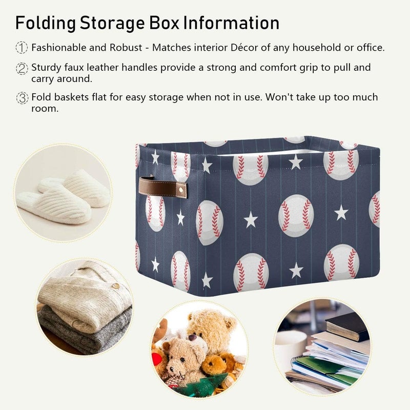 DOMIKING Rectangular Storage Bin Basketball Baseball Sport Basket with Handles - Toy Bins Laundry Storage Basket for Kids Toy Pets Room Closet - Image 5